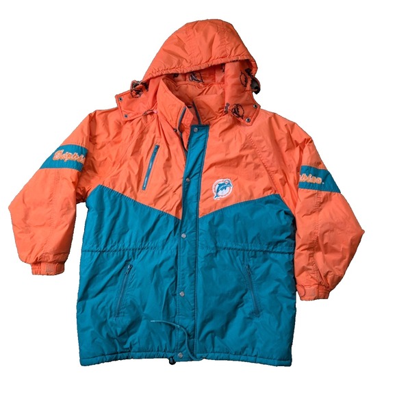 READ Vintage Miami Dolphins Puffer Coat Mens XL NFL Gameday Turbo Sportswear 90s